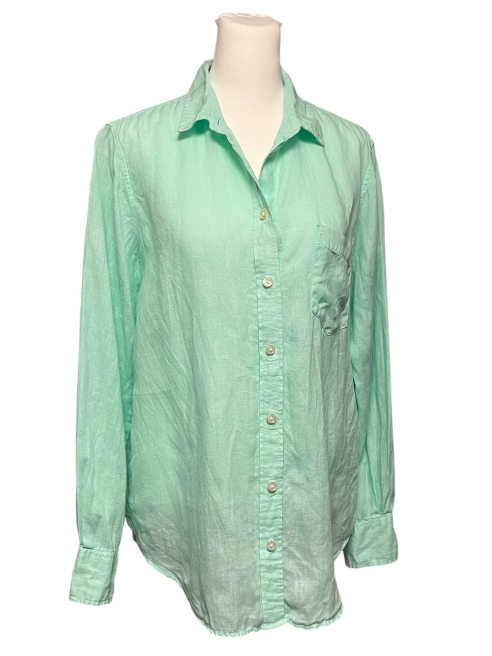 J. Crew Mint Green Linen Button Down Blouse Size Small